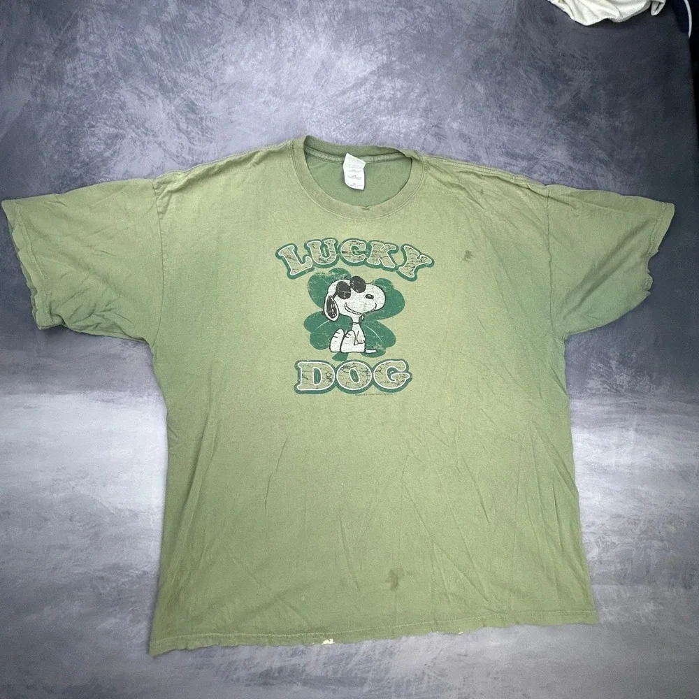 Vintage Snoopy Joe Cool Lucky Dog Shirt XXL Green Y2K Peanuts Graphic Tee